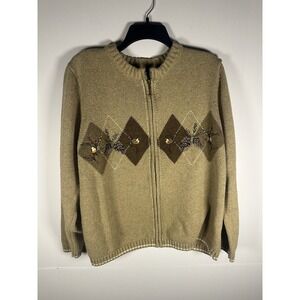 Vintage Croft & Barrow Womens XL Full Zip Sweater Cardigan Birds Embroidered